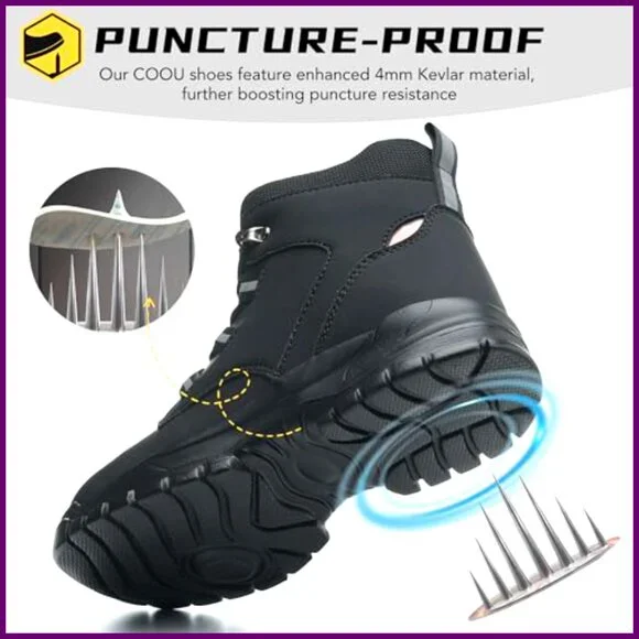 Steel Toe Safety Boots, Slip & Puncture Resistant, Industrial Work Shoes - Picture 3 of 7